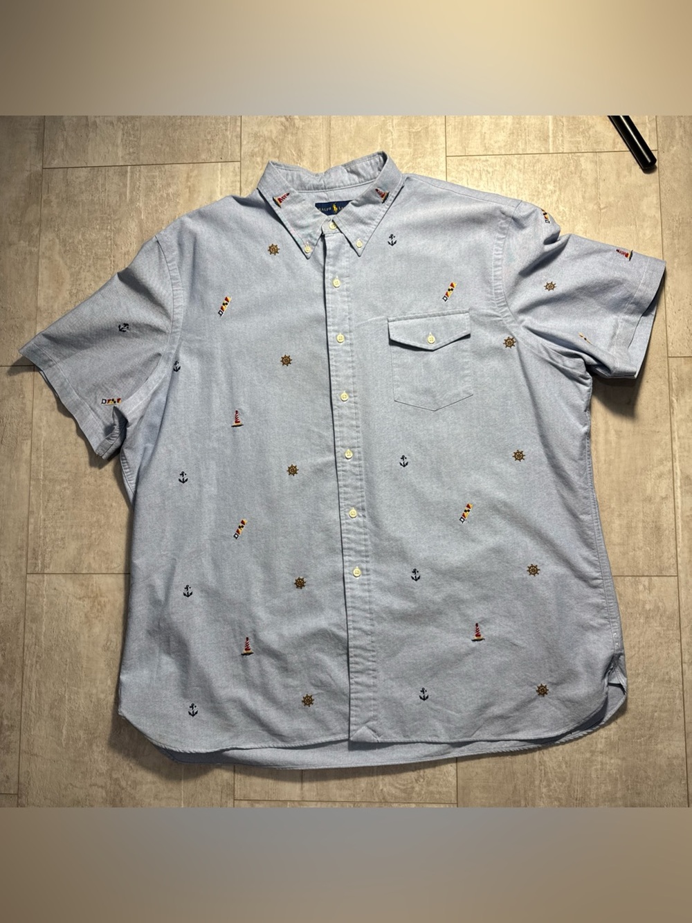 Ralph Lauren Light Blue Short-Sleeve Embroidered Nautical Button-Down Shirt